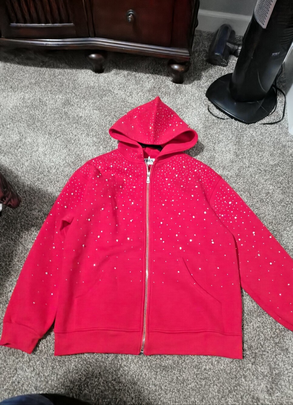 Unisex Bling Zip-Up Hoodie Jacket - RED